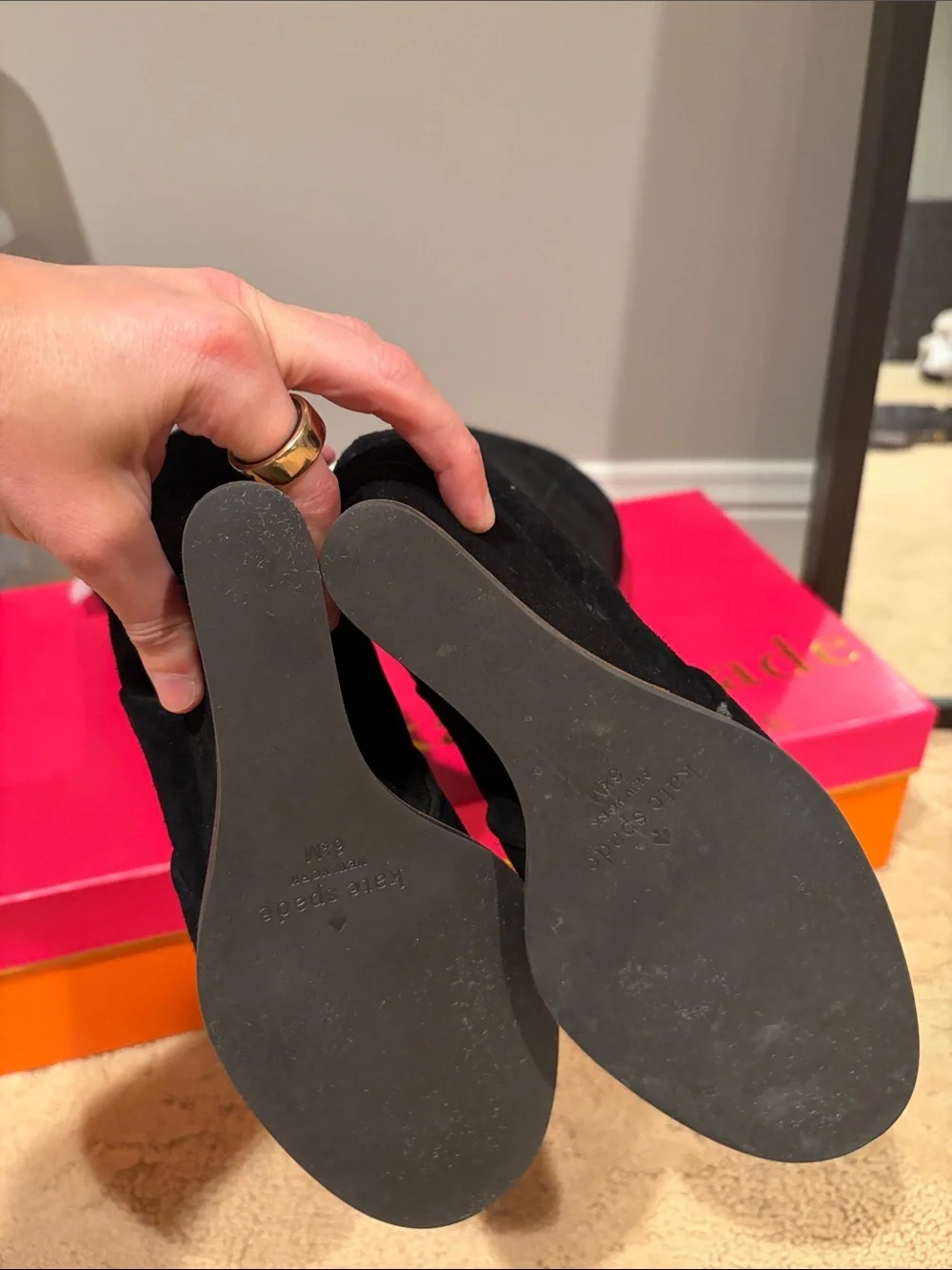 kate spade Black Suede Knee-High Wedge Boots